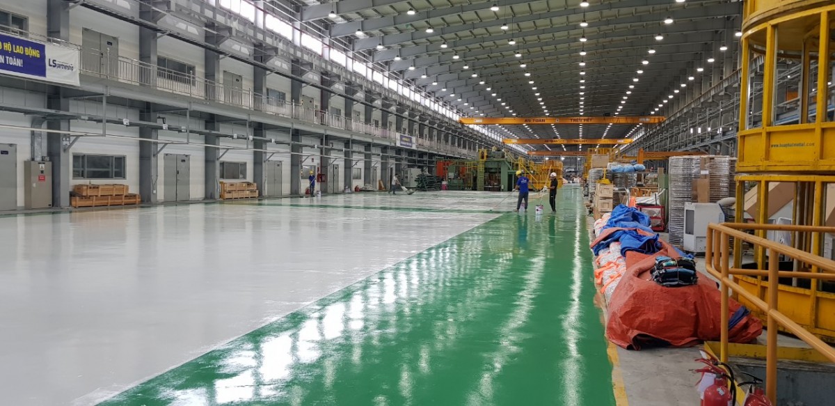 Công trình nhà xưởng tại Hải Phòng với sơn Epoxy hệ lăn cho sàn tải trọng thấp