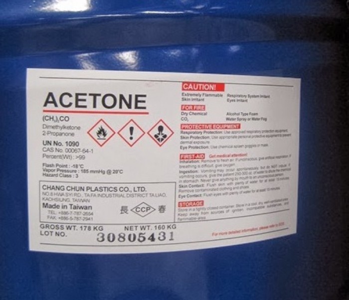 Bao bì sản phẩm dung môi pha sơn Acetone