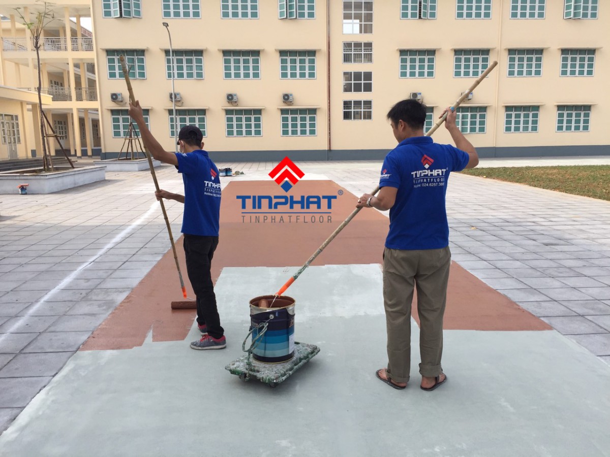 Thi công sơn Epoxy sân trường tiểu học Võ Thị Sáu