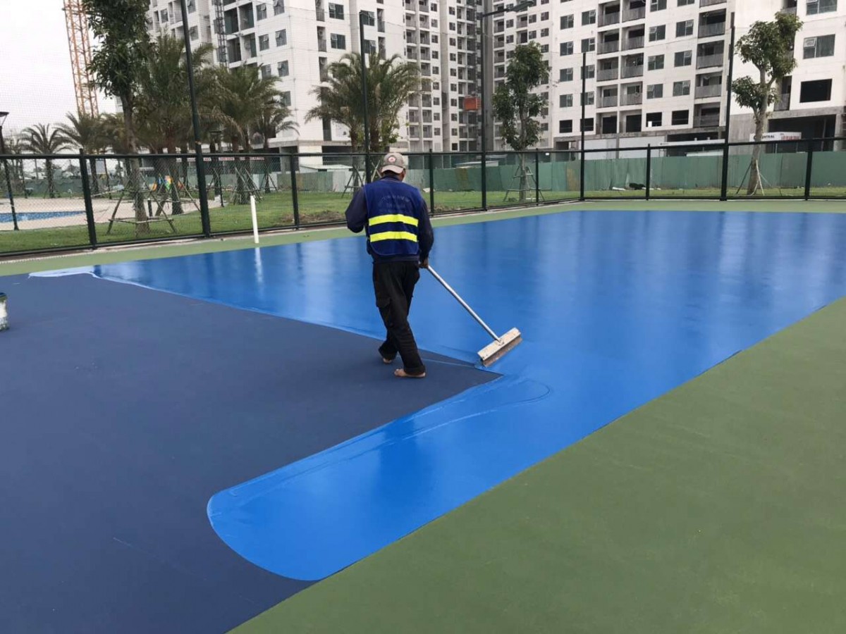 Thi công sơn phủ sân bóng chuyển